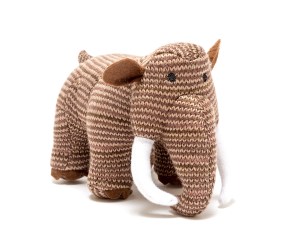 small woolly brown mammoth dinosaur baby toy with rattle